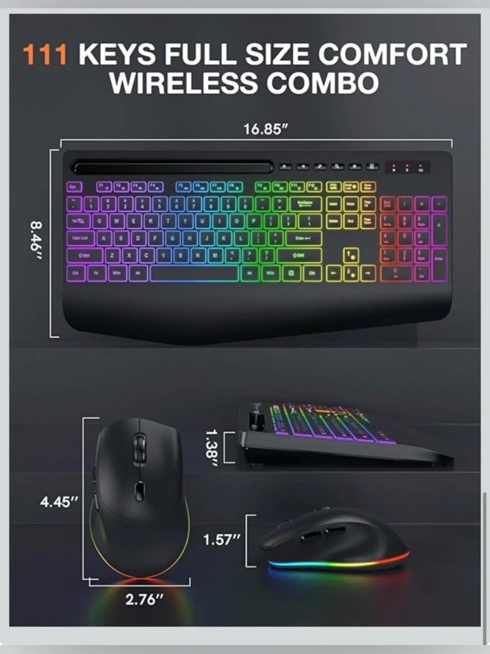 New Wireless Keyboard and Mouse Combo - 9 Backlit Effects, RGB, Phone Holder